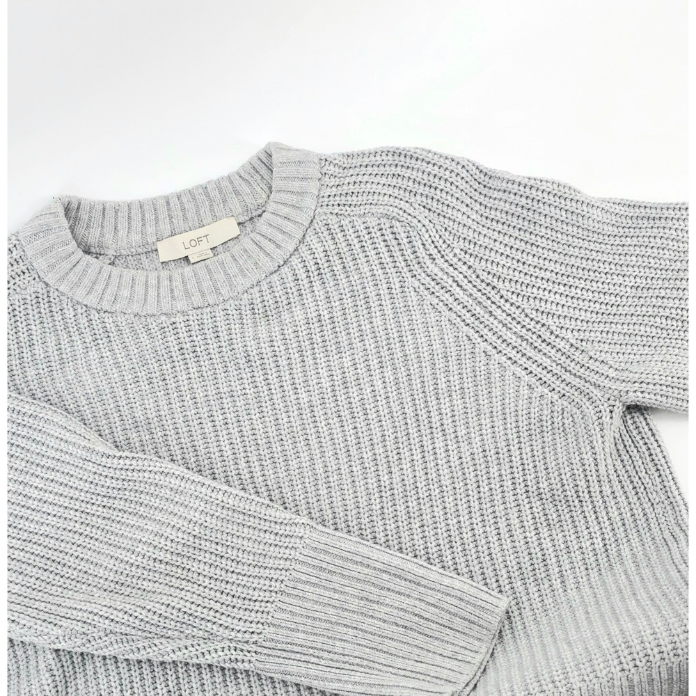 LOFT Minimalist Crewneck Sweater Shaker Stitch Knit Size Large Womens Gray